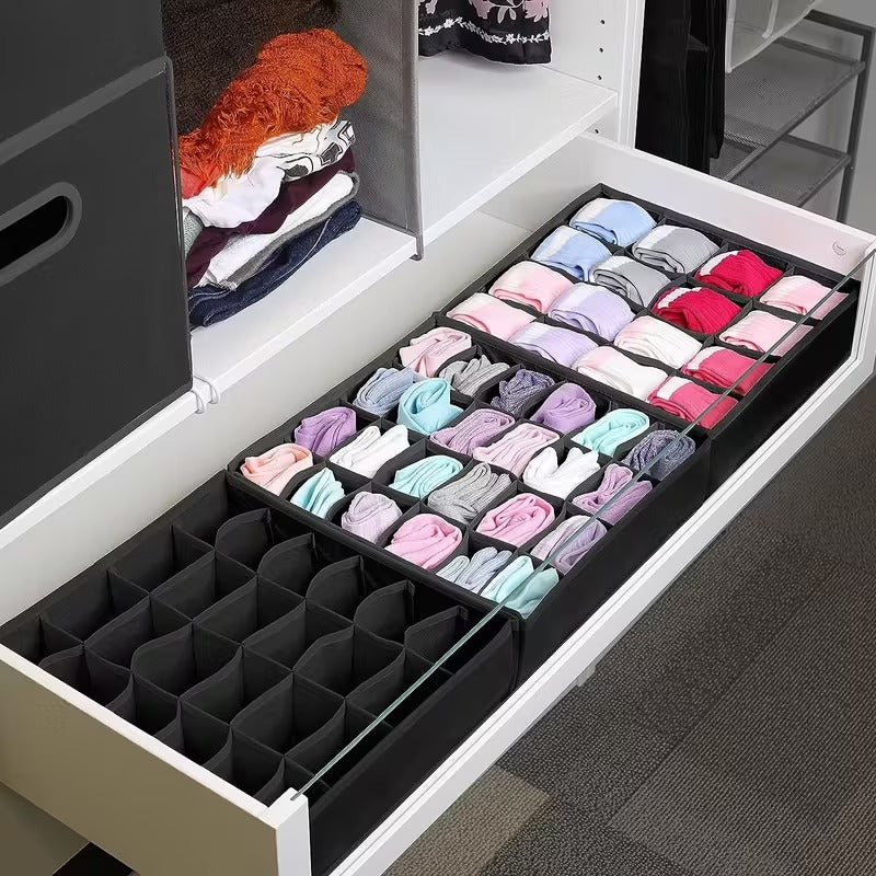 2 Pack 48-Compartment Fabric Socks & Underwear Organizers - Durable Zipper, Foldable Closet Storage Box for Socks, Underwear, Ties - Ideal for Bedroom & Home Decor, Closet Organization | Modern Organizer