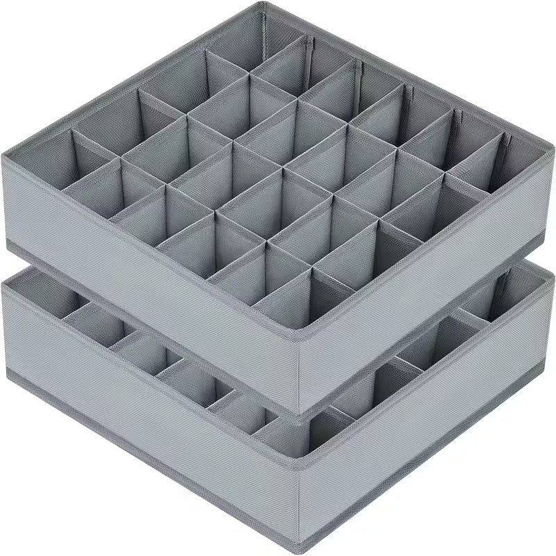 2 Pack 48-Compartment Fabric Socks & Underwear Organizers - Durable Zipper, Foldable Closet Storage Box for Socks, Underwear, Ties - Ideal for Bedroom & Home Decor, Closet Organization | Modern Organizer
