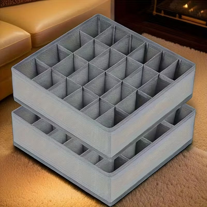 2 Pack 48-Compartment Fabric Socks & Underwear Organizers - Durable Zipper, Foldable Closet Storage Box for Socks, Underwear, Ties - Ideal for Bedroom & Home Decor, Closet Organization | Modern Organizer